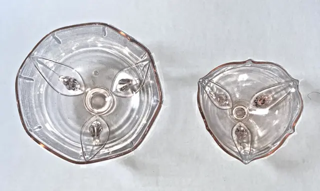 Pair Of Depression Glass Pink Footed Bowls Antique Lancaster Art Deco 1930’s