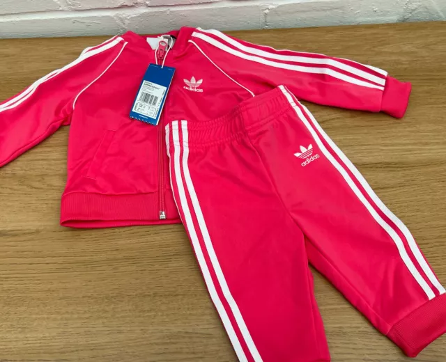 New adidas Baby Girls Tracksuit 6-9 Months Pink 2 Piece Jacket & Joggers