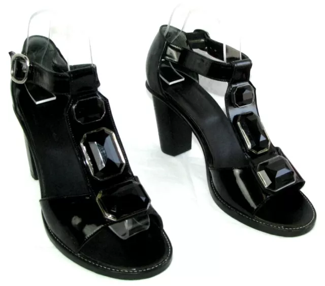 ROBERT CLERGERIE Sandals Heels 3in Black Leather Patent 7.5 = 39 Mint
