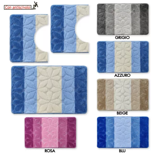 Tappeto bagno singolo o set 3 pezzi  fondo in gomma antiscivolo mod. ENEA