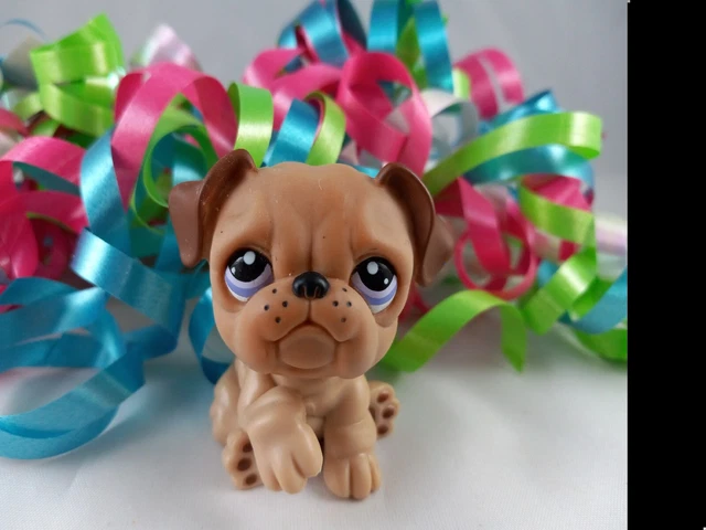 Littlest Pet Shop Caramel Brown Bulldog Dog Two Tone Purple Eyes #1342 Marked