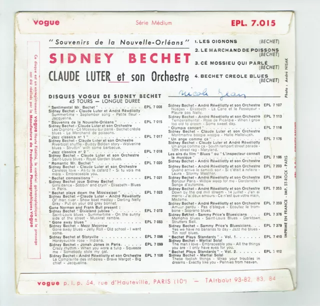 Sidney BECHET & Claude LUTER Vinyle 45T EP Nlle Orléans LES OIGNONS -VOGUE 7015 3