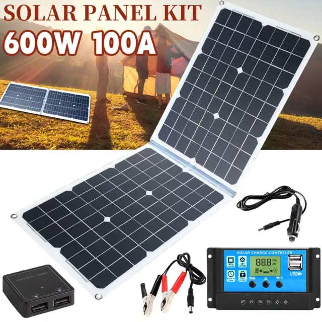 600W Power Solar Panel 18V Trickle Charger Battery Charger Kit Maintainer RV Car