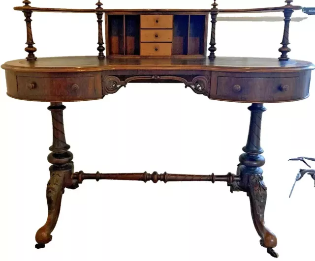 Antique Furniture. Victorian Kidney Desk Walnut Writing Table  Circa 1830-1840's