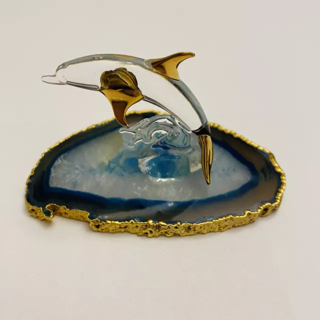 Sea World Vintage Glass Baron Sea Dolphin 22 KT Gold Trim Antique Figurine New