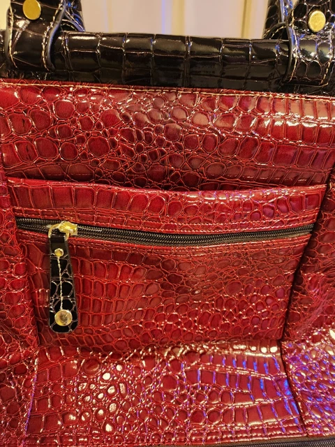 NWT Samantha Brown Croco-Embossed Dowel Bag Burgundy Red Brown 3