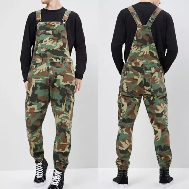 Mens Camouflage Dungarees Work Overalls Bib Camo Combat Jumpsuit Pants Trousers