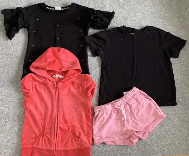 Pacchetto bambina 5-6 anni, t-shirt, pantaloncini, felpa con cappuccio a maniche corte
