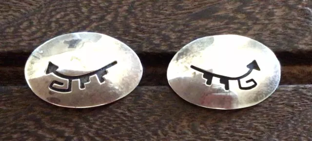 BILLY SIGNED STERLING SILVER Native American design pierced earrings oval