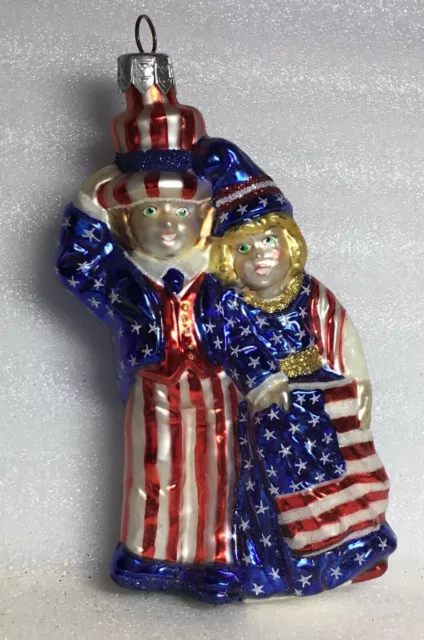 NEW 3D Christmas Ornament Blown glass Slavic Treasures MR & MRS. UNCLE SAM USA