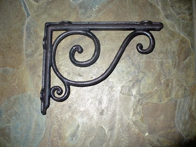 Cast Iron Set/2 Small Simple Bracket Brace Home Wall Shelf Table Garden Decor