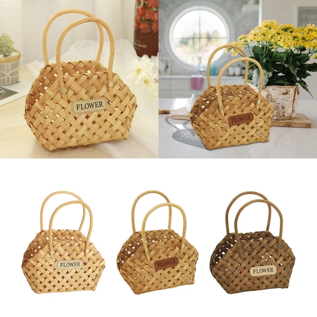 Panier à fleurs tissé rustique avec poignée panier-cadeau pour garde-manger