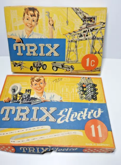 TRIX + TRIX ELECTRO METALLBAUKASTEN SPIELZEUG  1c und 11 vintage antik OVP