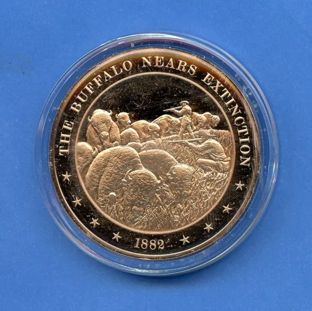 Buffalo Nears Extinction 1882 Commemorative Bronze Coin 1 3/4" Vintage Medal