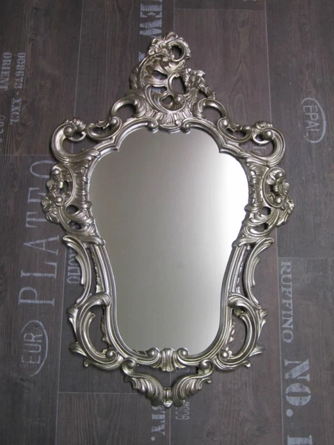 Miroir Mural Ovale Baroque 45x38 Cm - Cadre Noir Effet Or Paillettes, Style Vintage, Fabrication Italienne