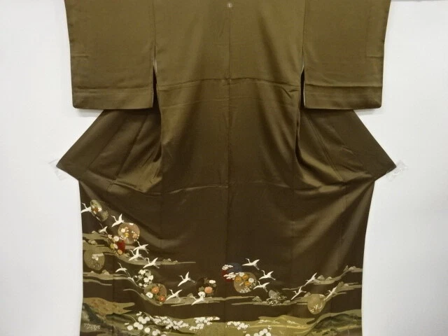 6372182: Japanese Kimono / Vintage Iro-Tomesode / Embroidery / Cranes & Floral P