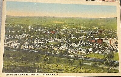 Vintage Postcard Aerial View Of West Hill In Norwich New York