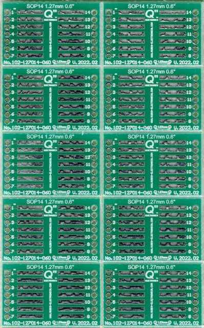 10 PCS. - SO14,SOP14,SOIC14 1.27mm(0.05") to DIP 0.6" (1.27mm pin raster) [UK]