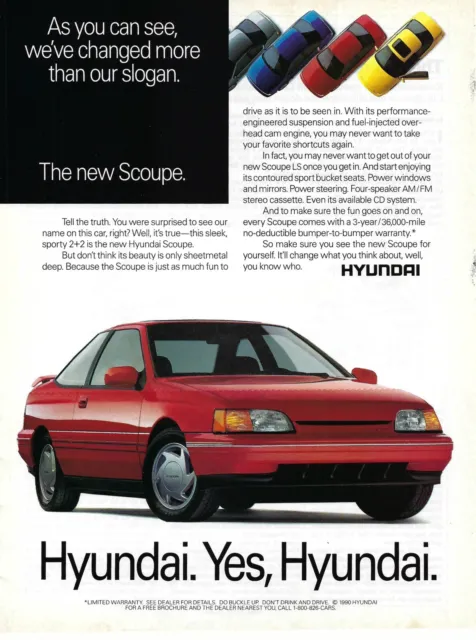 1991 Hyundai Scoupe Hyundai. Yes, Hyundai Vintage Magazine Print Ad/Poster