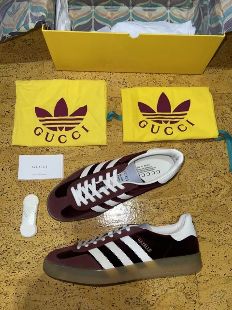 ORIGINALE GUCCI ADIDAS Gazelle UK 8 5 FR 42 2 3 US 9 bordeaux velluto bordeaux EUR 999 00 PicClick IT