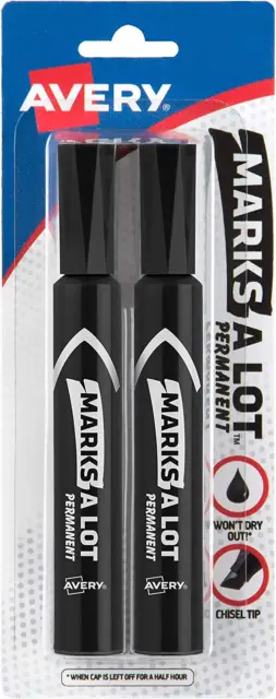 2 Pack Avery Marks-A-Lot Permanent Markers, Regular Desk-Style Size