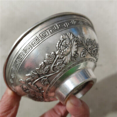 Tibet Antique Copper Bowl Silver Carving Tibetan Silver Collection Decoration