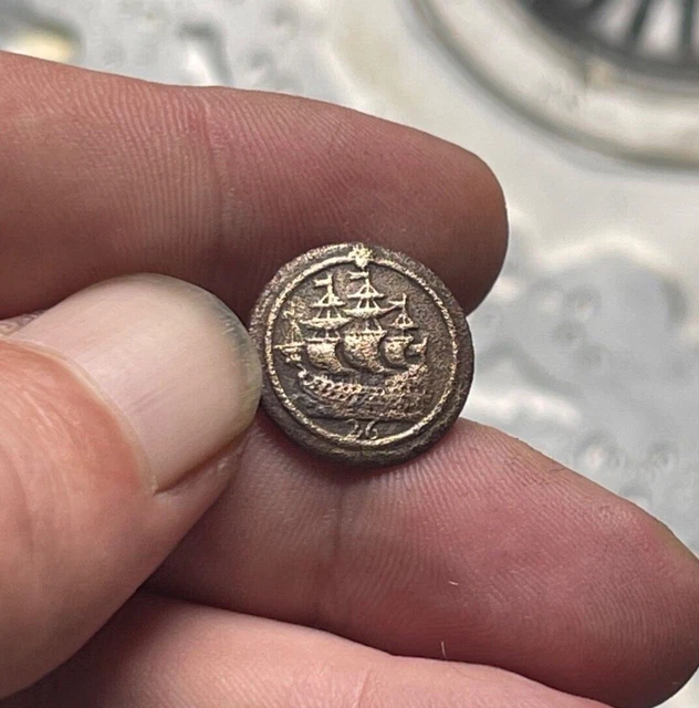 Bouton Napoleon 1er 3 mats bateaux 26 petit module 16mm Magnifique et très rare