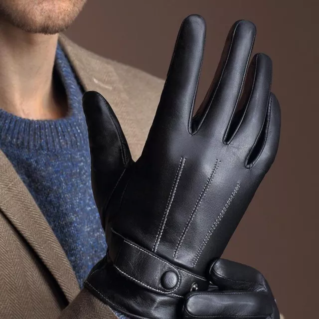 Mens Touch Screen Gloves 100% Genuine Leather Thermal Lined Winter Driving Glove