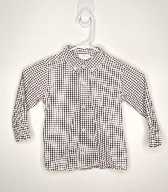 Crazy 8 Button Down Plaid Shirt Boys Size 2T Long Sleeve White Brown