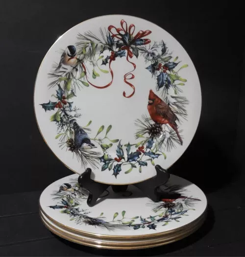 Set of 4 Lenox Winter Greetings Cardinal 10 7/8" Dinner Plate NEW WITH TAGS