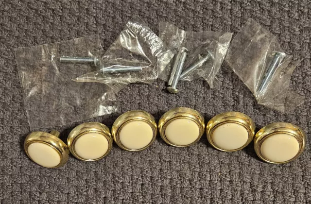 6 Gold Tone Ivory Drawer Pulls 1  1/4" Diameter