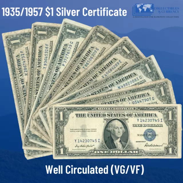 ✔ One 1935/1957 $1 Dollar Silver Certificate, VG/VF, Old US One Dollar Bill