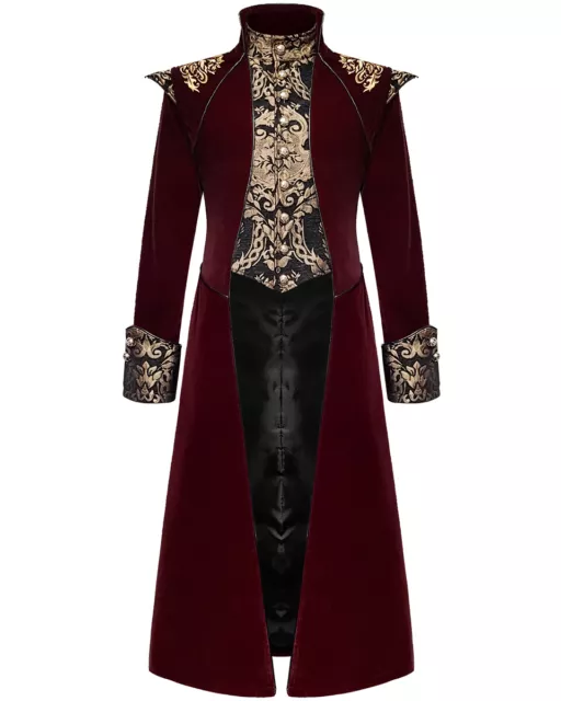 Giacca Cappotto Gotico Lungo Devil Fashion Uomo Rosso Velluto Nero Oro Damascato Regency Giacca Cappotto Gotico Lungo Devil Fashion Uomo Rosso Velluto Nero Oro Damascato Regency