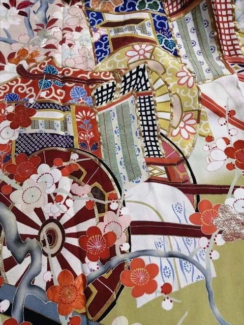 Japanese Kimono Furisode Luxurious Wedding Embroidery Pure Silk Flower K538 4
