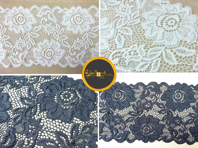 Black White 6"/15cm Wide Stretch Floral Scallop Lace Edge Trim Art Craft Fabric
