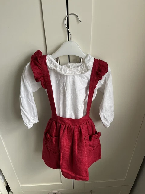 Baby Girls Matalan White Top & Red Dress set - Size 12 - 18 Months - VGC!