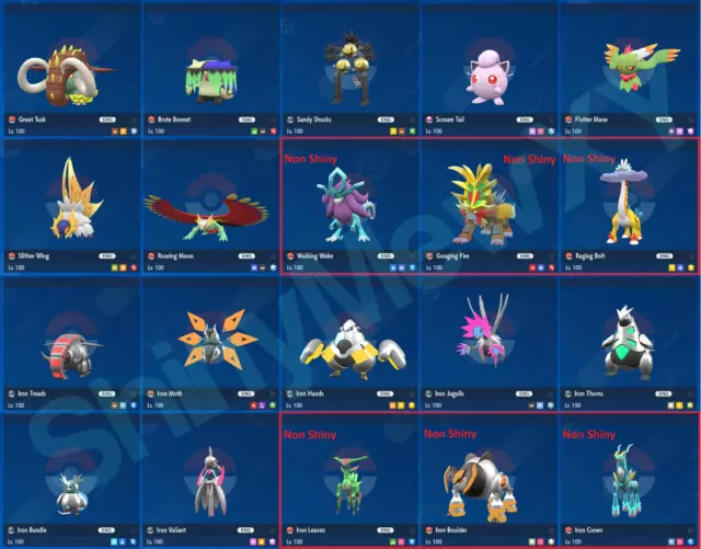 Any/Every Shiny** 6IV Level 100 XXL* EV Trained Paradox Pokemon Scarlet/Violet