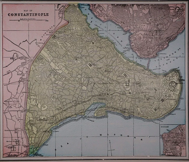 1898 Cram's Atlas Map ~ CITY of CONSTANTINOPLE / ISTANBUL, TURKEY ~ Free S&H