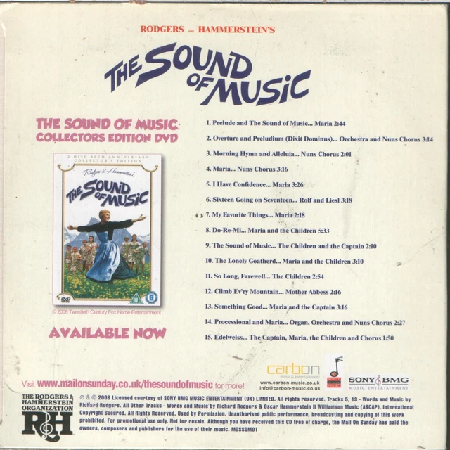 THE SOUND OF Music: Original Soundtrack - Uk Promo Cd (2008) Julie ...