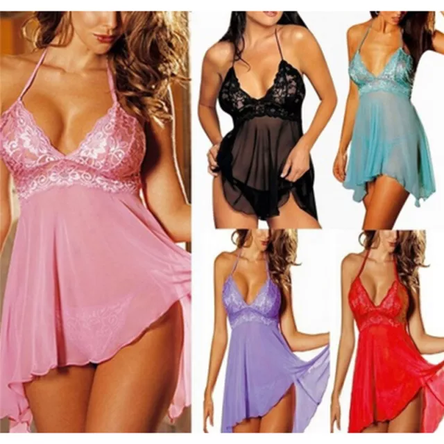 Plus Size Women Sexy Lingerie Lace Dress Underwear Babydoll Sleepwear+G-sWD