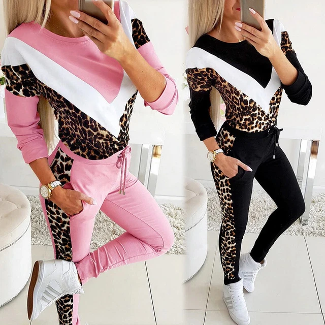 Tuta Donna Sportiva Leopardata Set 2 Pezzi Leopardo Rosa & Nera
