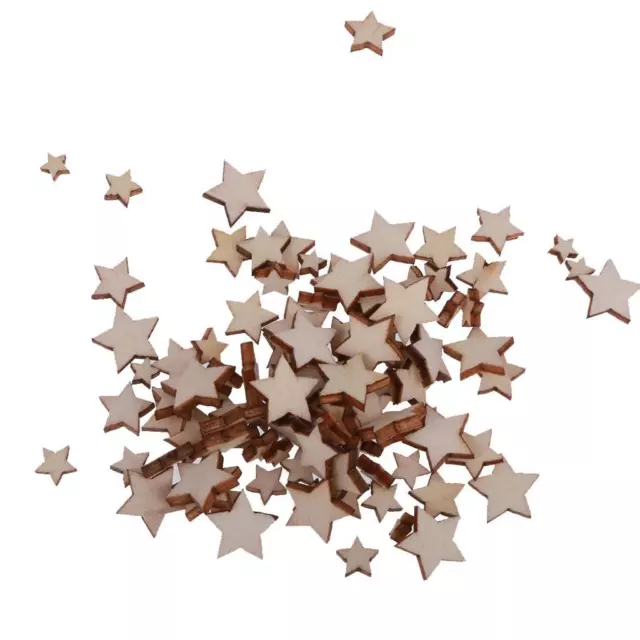 100pcs Mixed Size Wooden Shape Star Embellishments for Scrapbooking Crafts