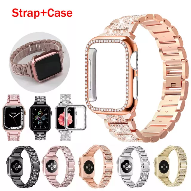 Bling Strap+Case For Apple Watch Series 9 8 7 6 5 4 SE 44/45mm iWatch Wrist Band