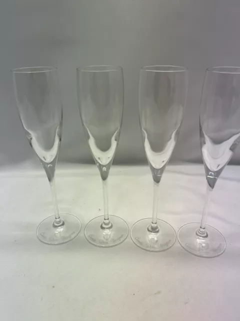 4 Cuvee Dom Perignon Crystal Champagne Flute Glasses Signed Shield 8.5" unused