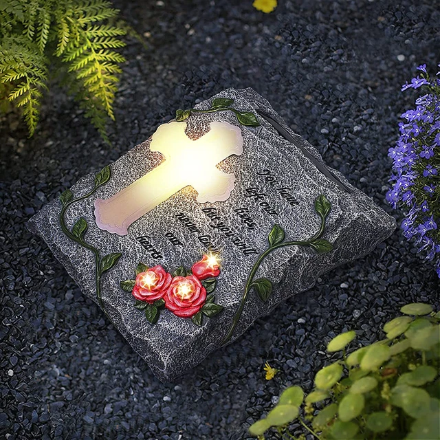 Cross Solar Lights Outdoor Garden Memorial Stepping Stone IP65 Waterpro...