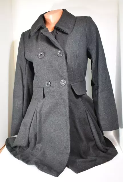 Women's Bridgette Bailey Gray Mid-Length Pleated Pea Coat Size Med