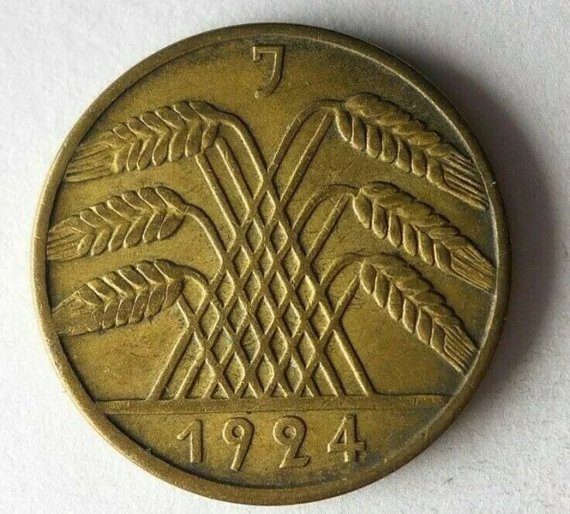 1924 J WEIMAR GERMANY 10 REICHSPFENNIG - AU - Excellent Coin - GERMAN BIN #13