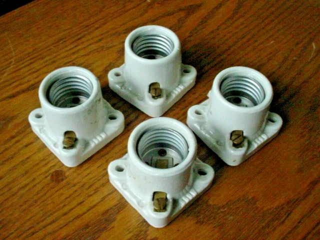 4 Vintage Standard Size White Ceramic Electrical Ceiling Sockets