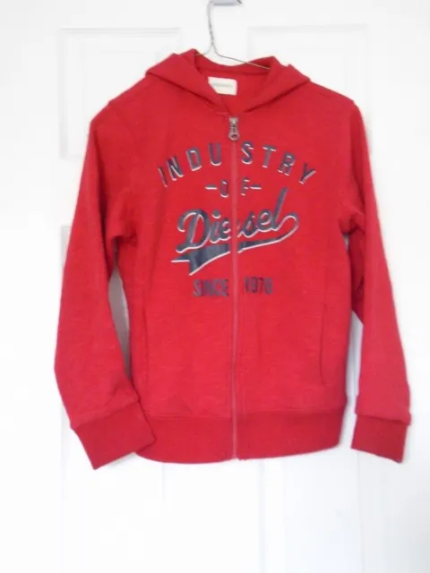 Diesel- Junior Girl's Medium - Red Front Zip Hoodie/ Fleece Lining Attached Hood