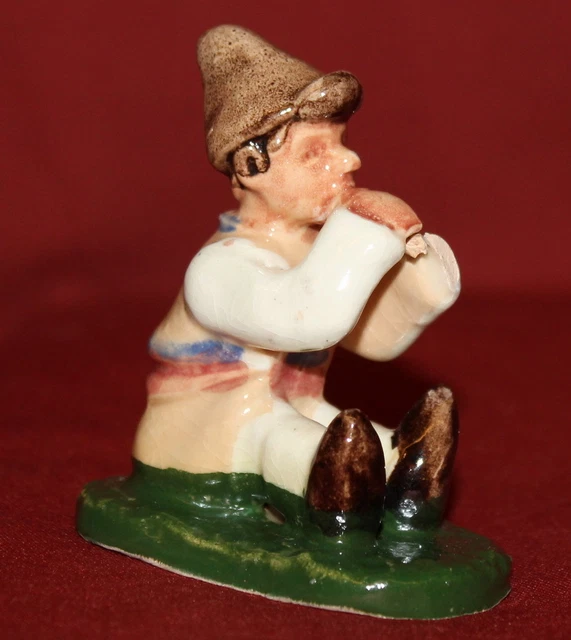 Vintage Handcrafted Flute Player Folk Costume Ceramic Glazed Pottery Figurine